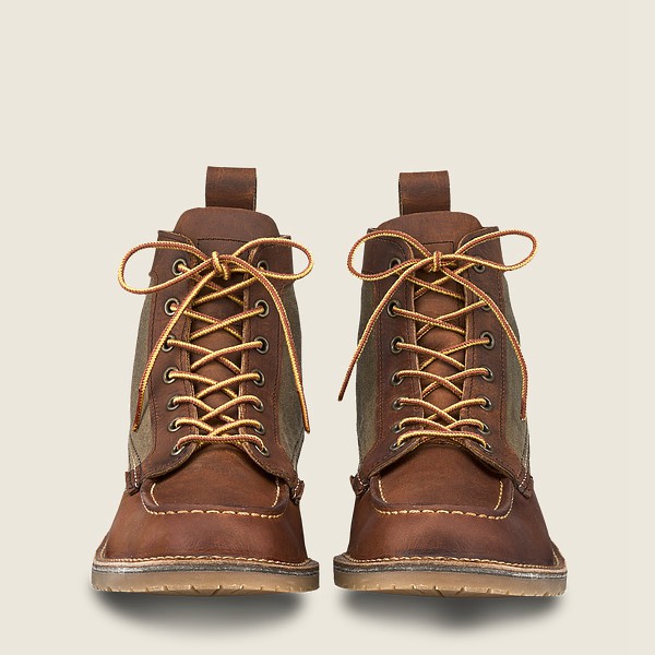 Red Wing Mens Heritage Boots - Weekender Canvas Moc - 6-inchr Rough & Tough Leather - Brown - WRC109